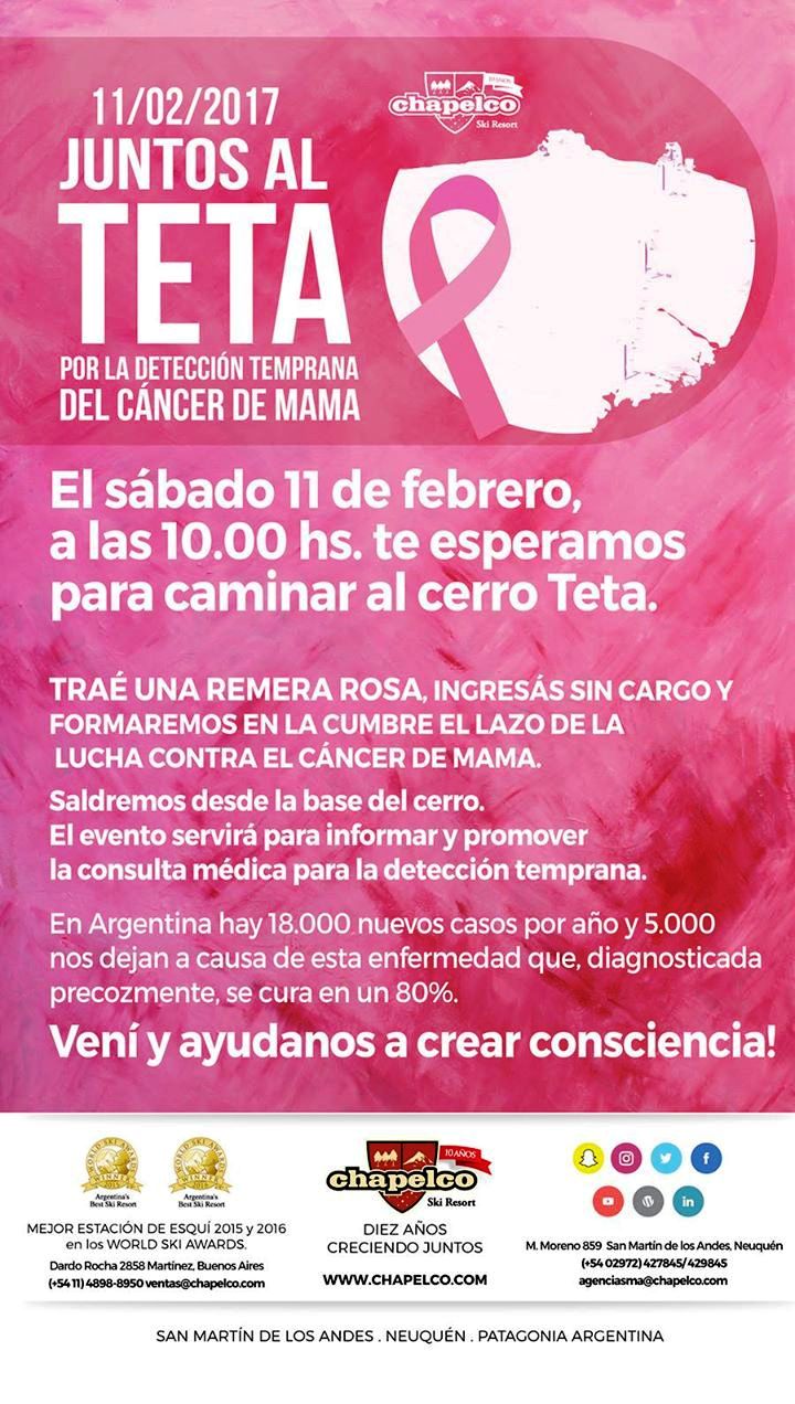 Chapelco invita a “Todos al Teta” por la detección del cancer de mamas